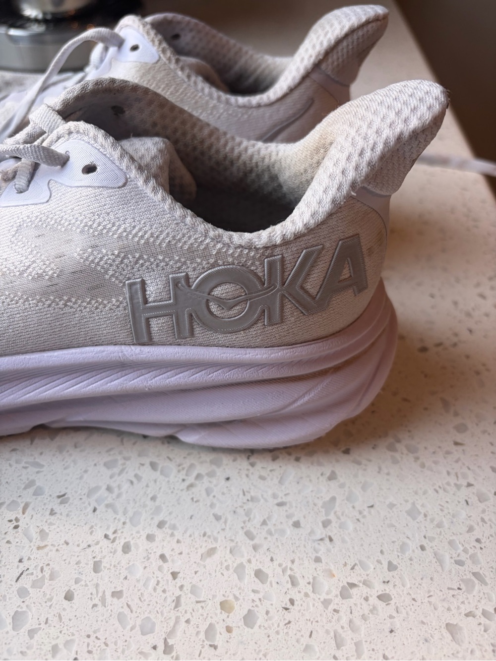 Hoka White and Light Gray Cushioned Running Sneakers - Picture 5 of 10
